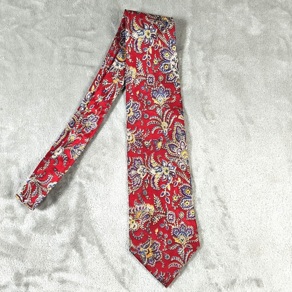 Vintage Christian Dior Monsieur Tie Mens 56.5x3.75 Red Paisley Floral Luxury